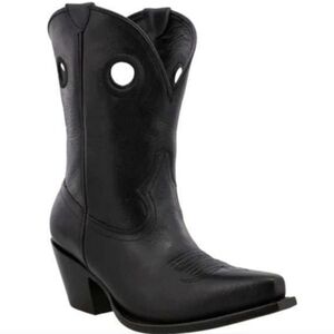 Black Star Heeled Boots with Pointed Toe and Tall Shaft 8.5